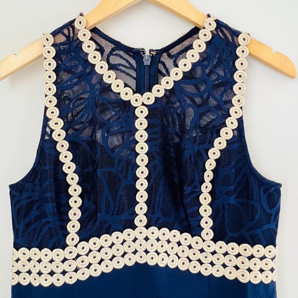 Lilly Pulitzer NWT Leigh Stretch Shift Dress True Navy & Gold Lace Detail Sz 6 - Picture 5 of 16